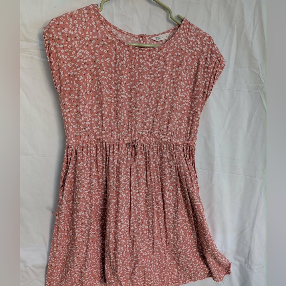 Girls Pink Floral Gathered Waist Casual Dress